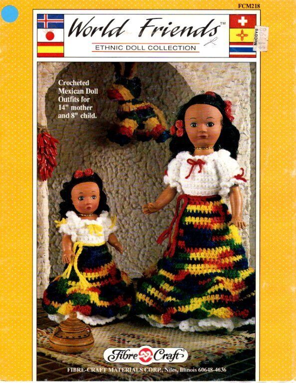 VINTAGE 1990 FIBRE CRAFT WORLD FRIENDS CROCHET MEXICAN DOLL OUTFITS