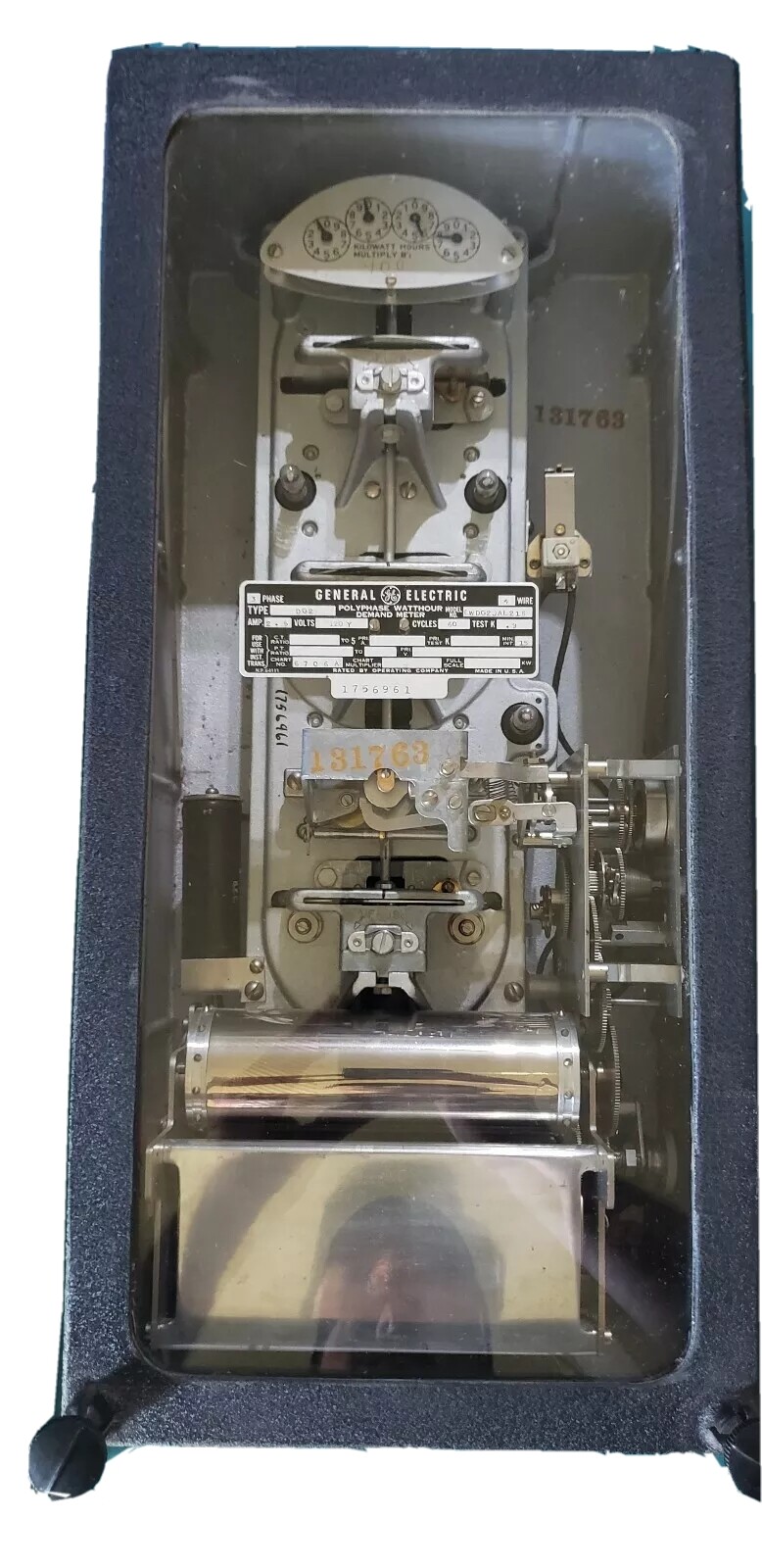 Rare Antique GE Watthour Meter 3 Phase DG2 8WDG2JAL216 Steam Punk & Glass