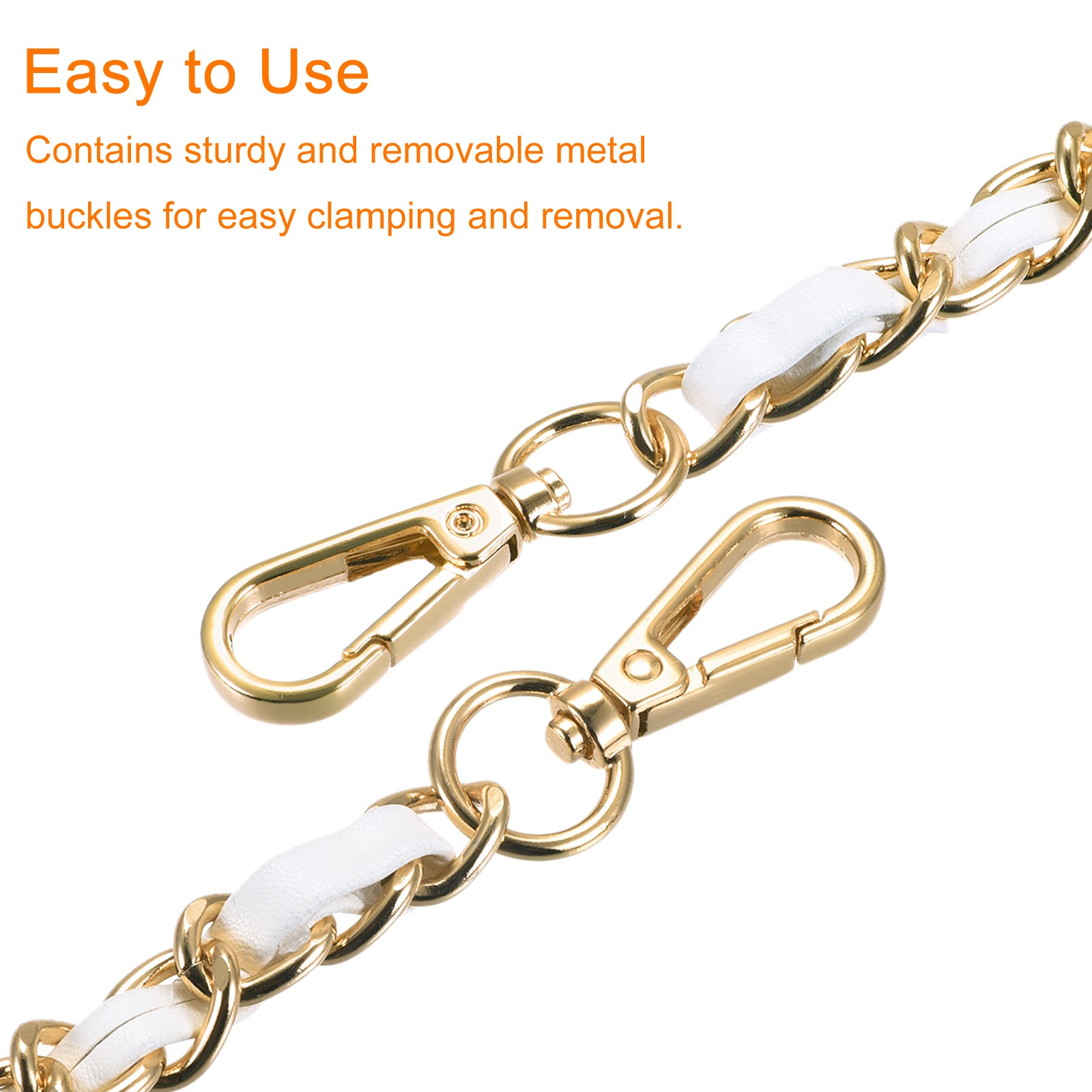 Purse Chain Strap, 55" Purse Strap Shoulder Bag Replacement Strap, White+Gold