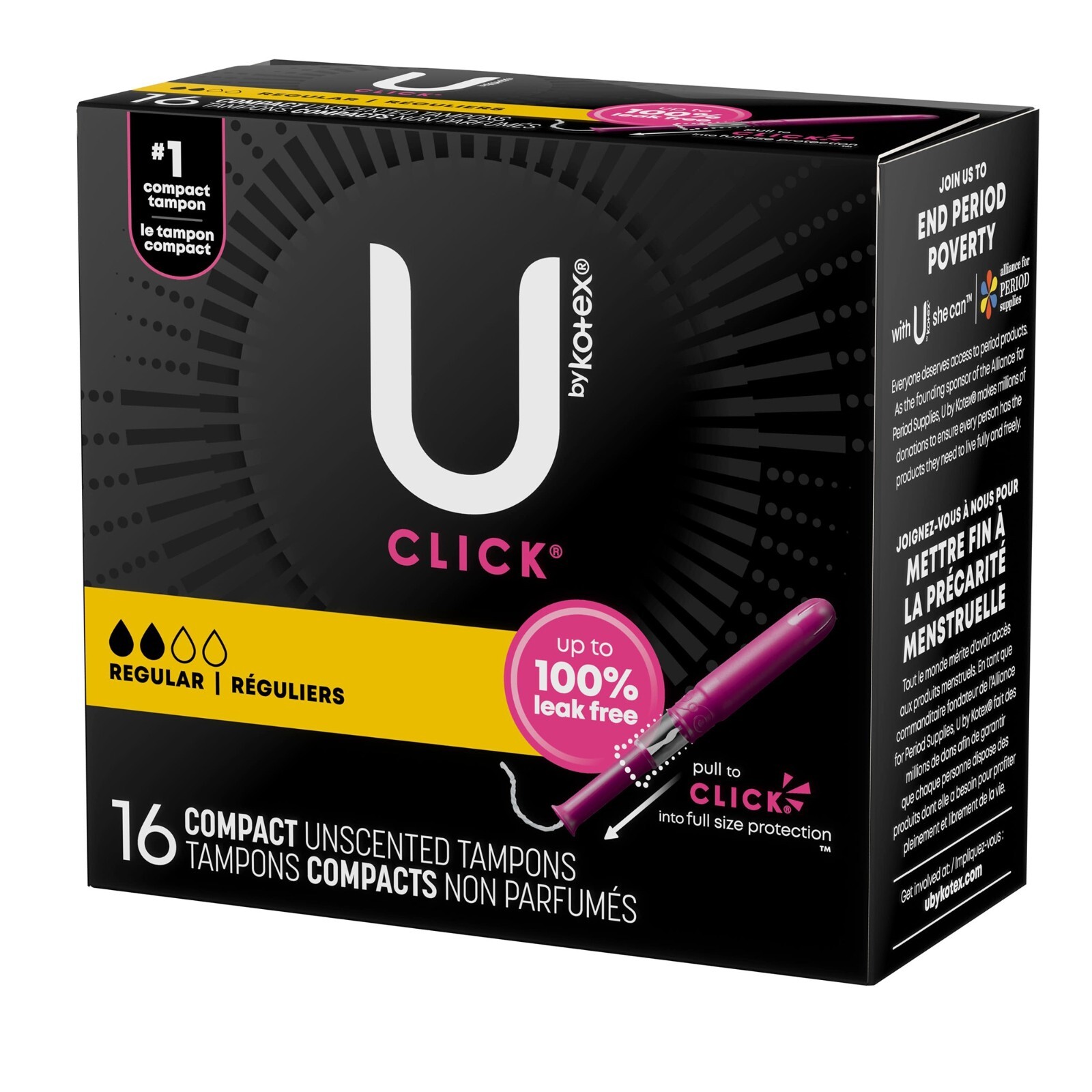 Tampon U by Kotex Click Regular Absorbency Plastic Applicator Compact 48 Ct.