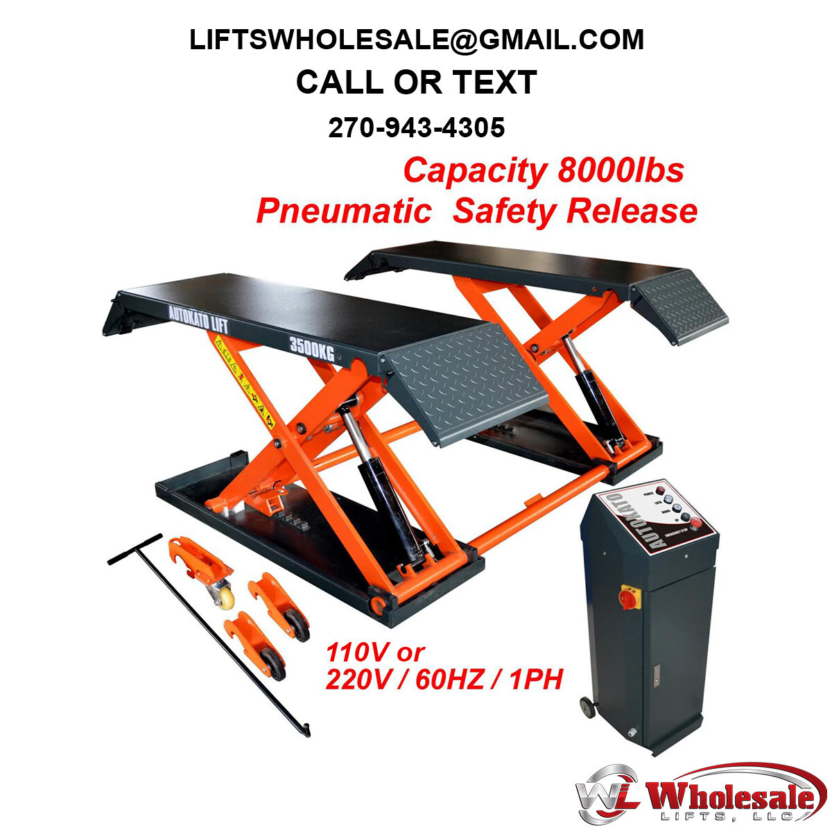 New KATOOL KT-X80 Pneumatic 8,000lb Mid Rise Scissor Lift