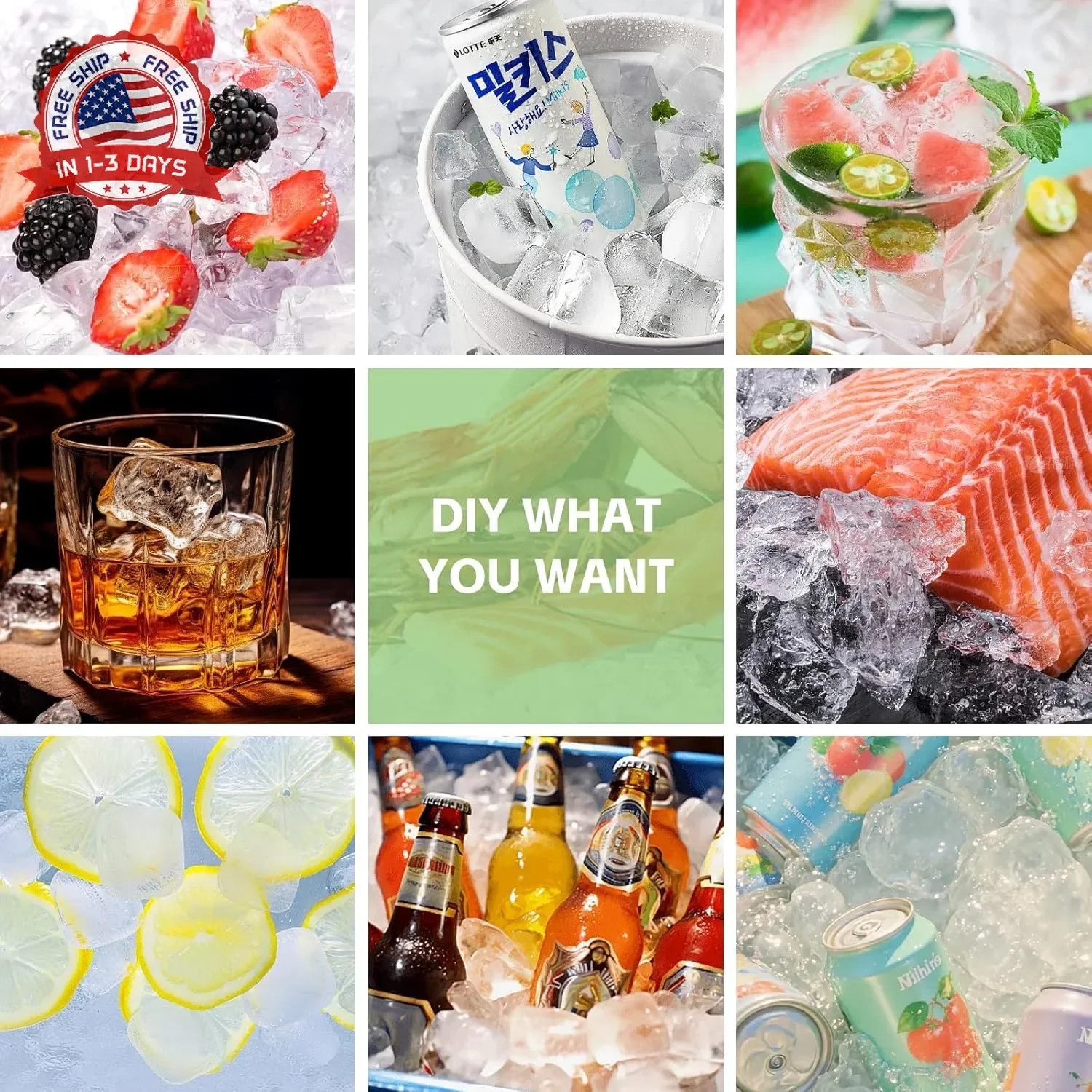 Silicone Ice Cube Tray with Locks Lids 4 Pack, Easy Release Flexible 15 Square I