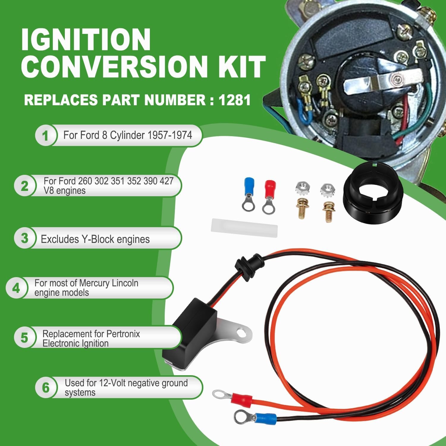 For Ford V8 Pertronix 1281 Ignition Points-to-Electronic Conversion Kit Ignitor