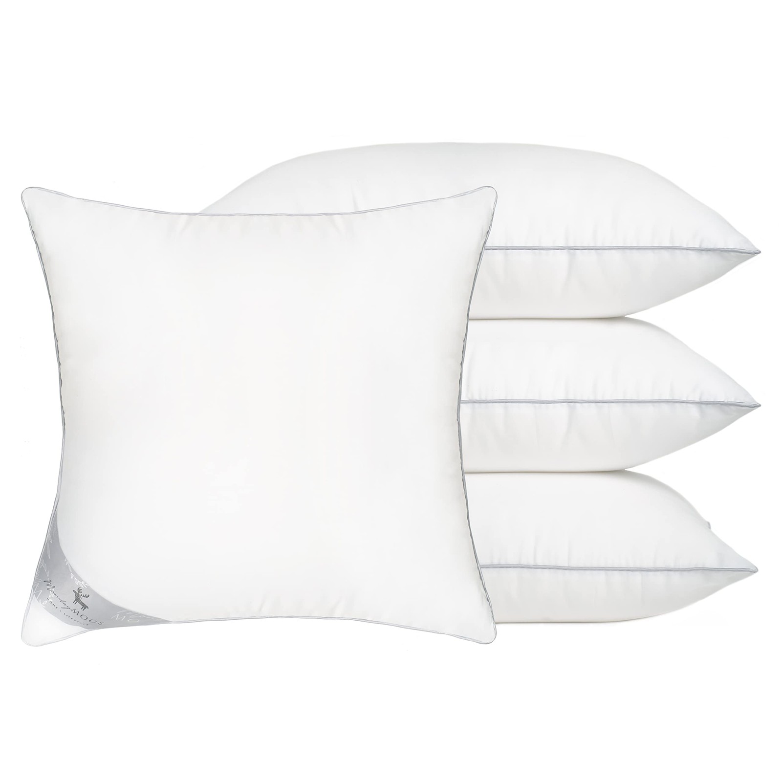 Throw Pillow Inserts, Set of 4 White Soft Microfiber Piping Designs, Square P...
