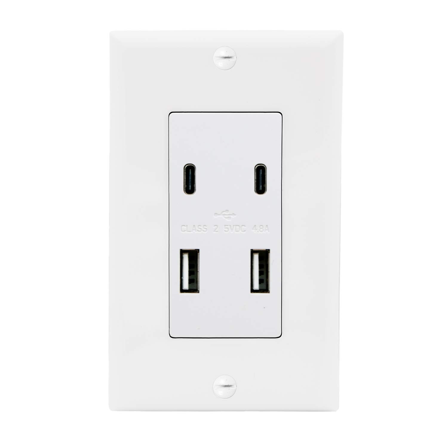 Maxxima USB Receptacle Outlet - 4.8A C/A High Speed 4 Wall White