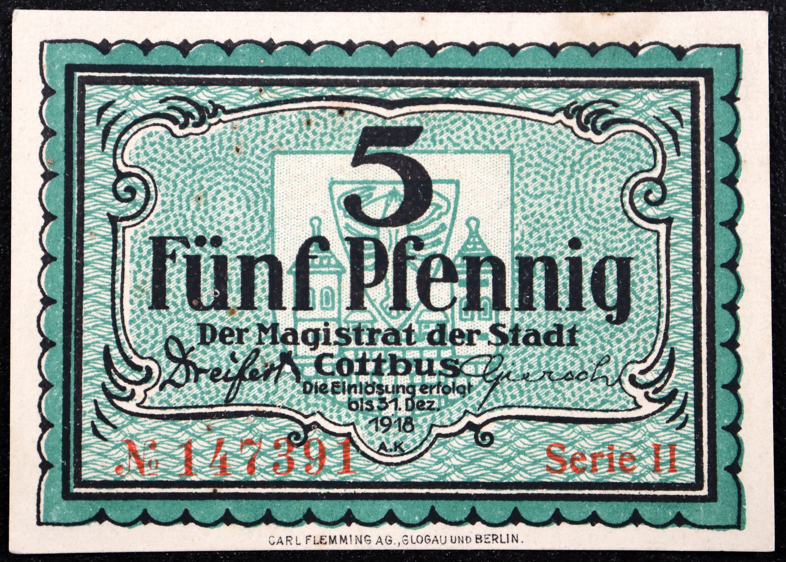 COTTBUS exp. 1918 5 Pfennig RARE Series II German Notgeld