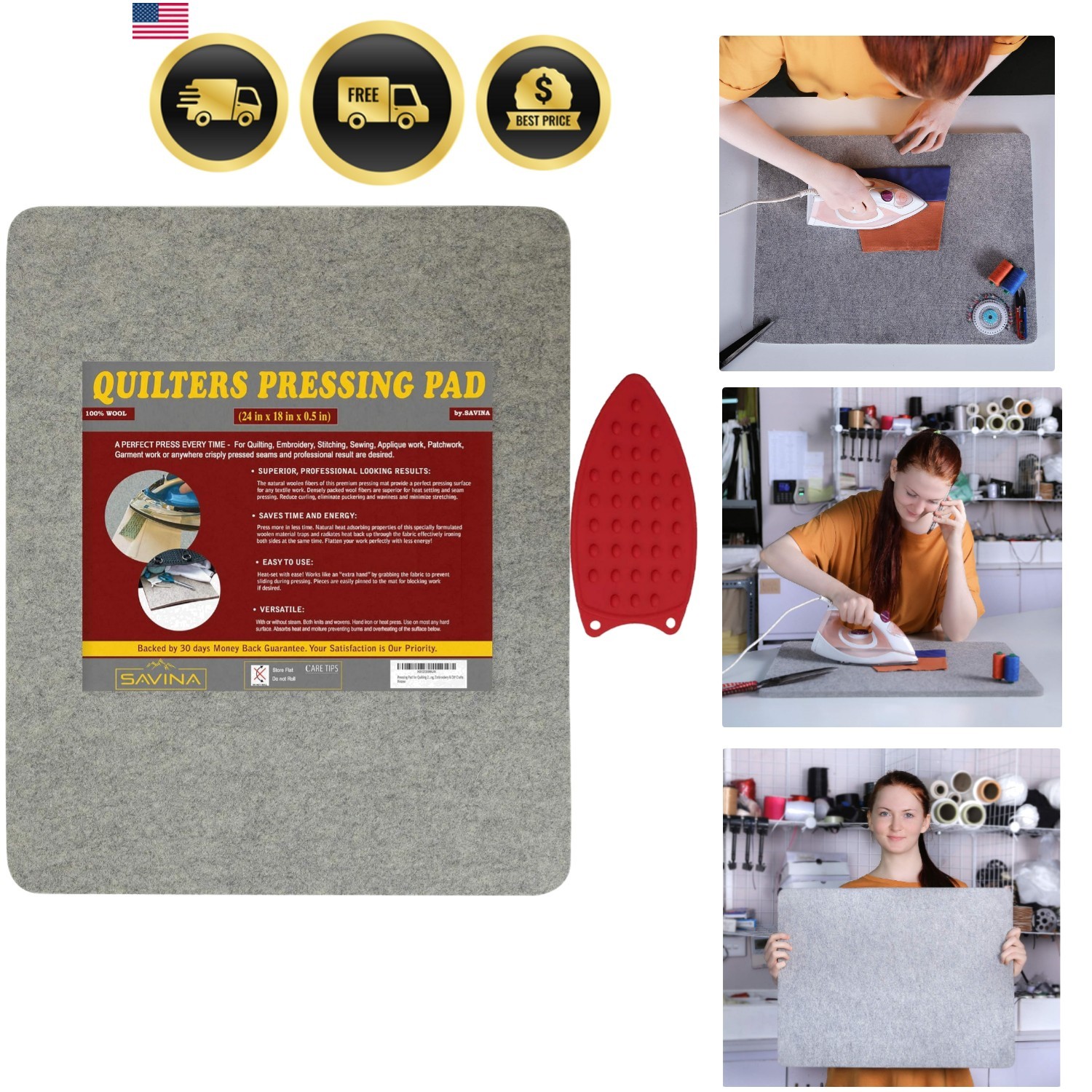 Wool Pressing Pad - 24in x 18in Quilting Ironing Pad - 100% New Zealand Felte...