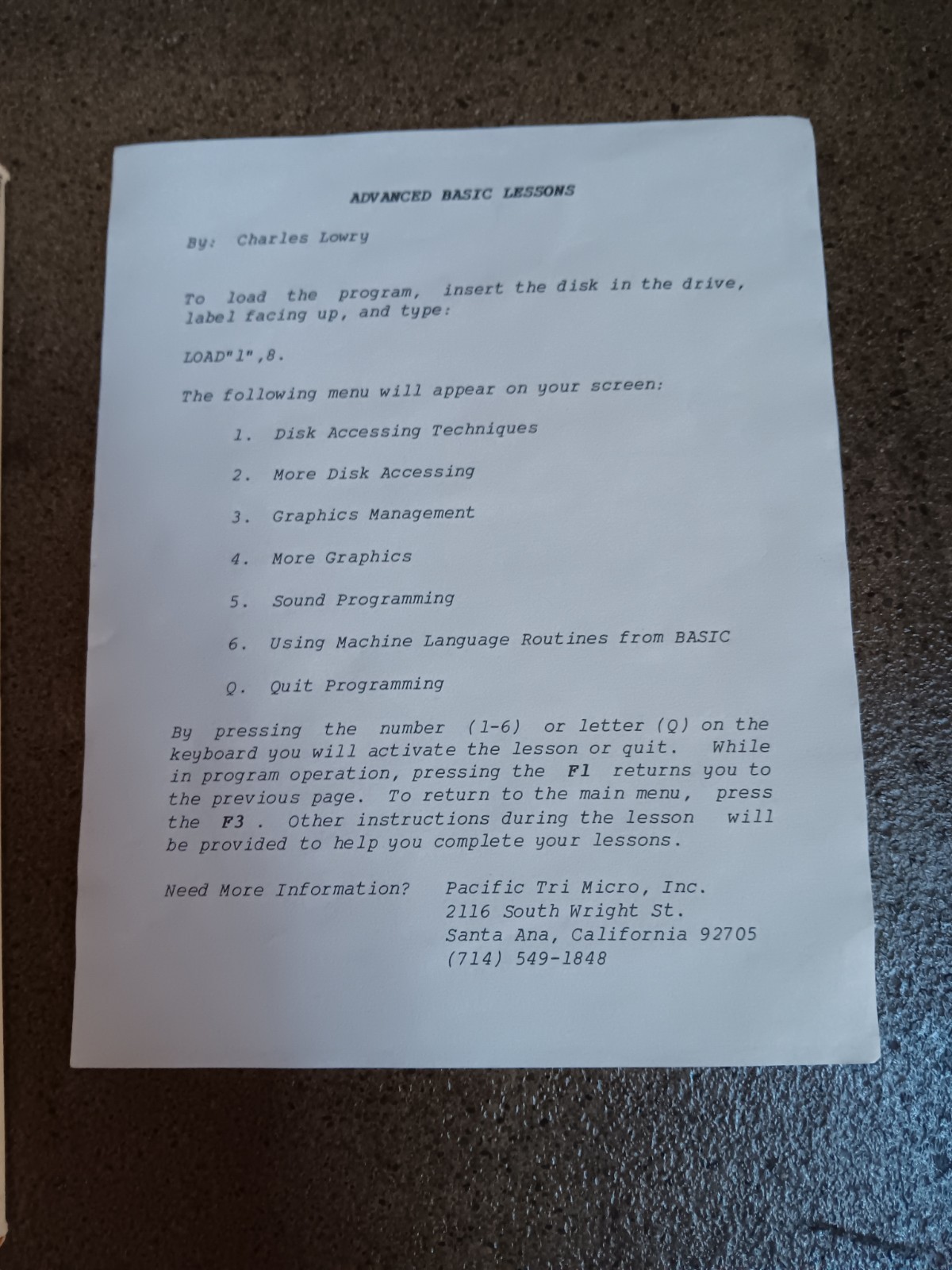 Commodore 64 Advanced Basic Lessons Computer Software Tested/Works