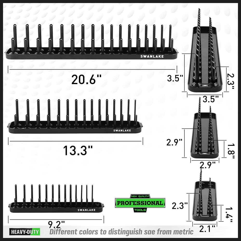 Socket Organizer Tray Set - 6-Piece SAE & Metric Holder for Toolboxes