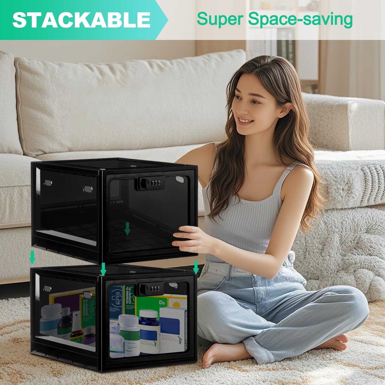 chefeggukk Medication Lock Box with Code, 12.6L Large Lockable Storage Box fo...