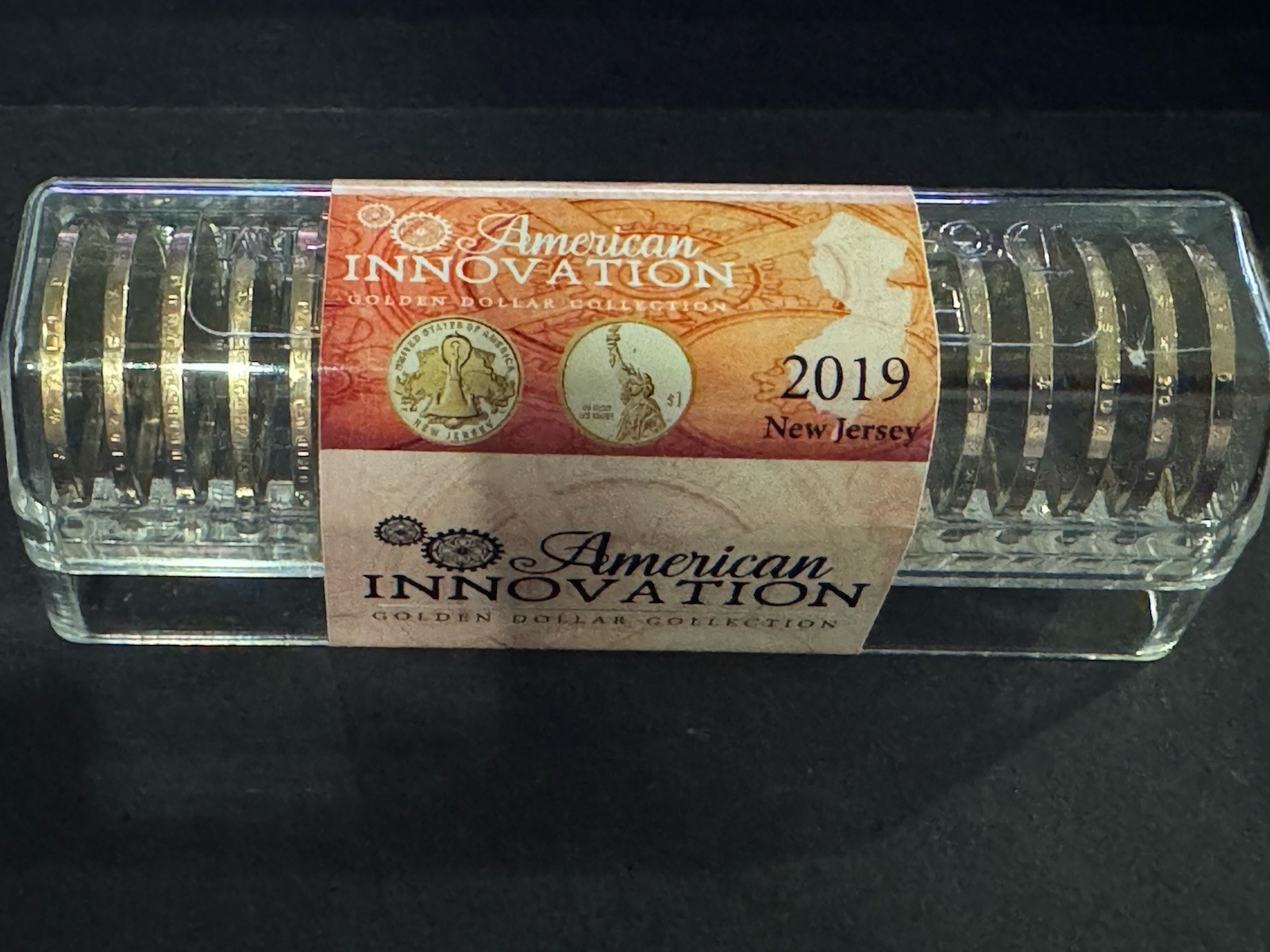 2019 P+D. NEW JERSEY AMERICAN INNOVATION DOLLAR. SEALED ROLL. 20 UNC. COINS