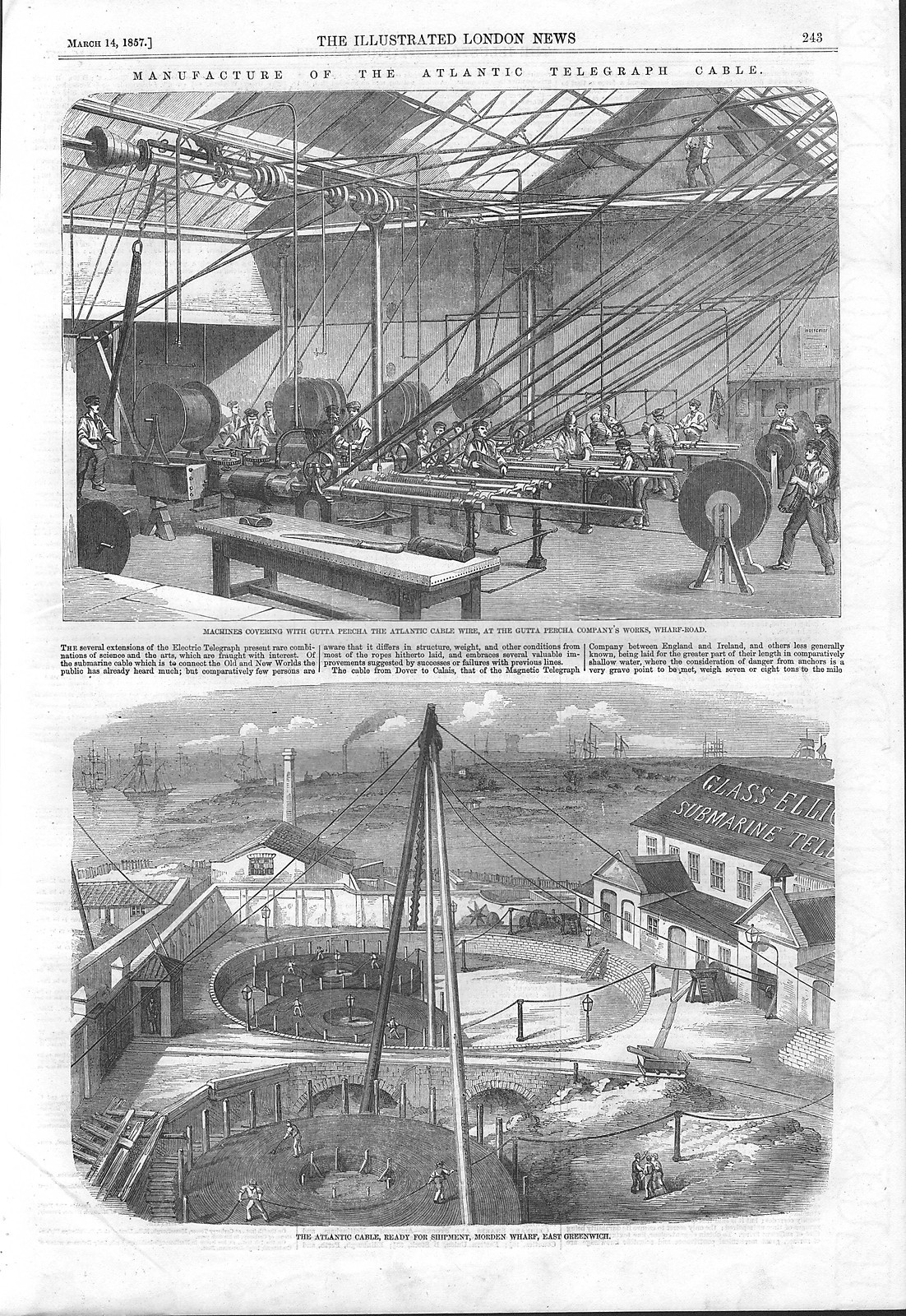 original 1857  large print "  the atlantic cable ready for shipment   "