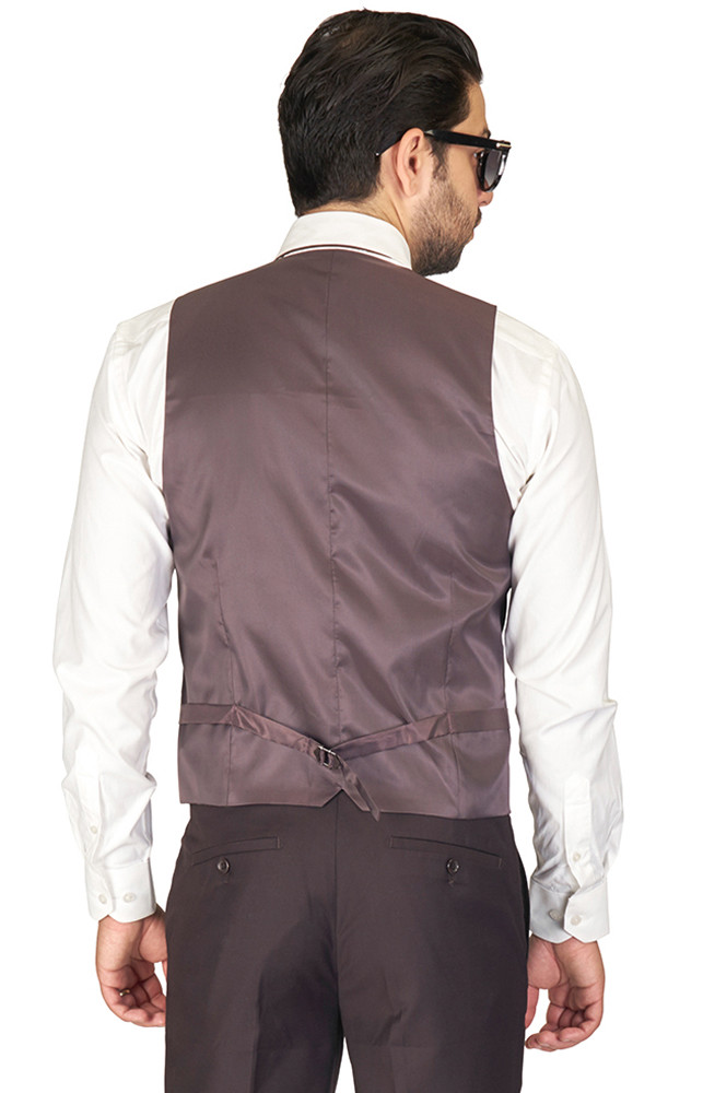 Men's Dark Brown Dress Suit Vest 5 Button V Neck Adjustable Back Strap  AZAR