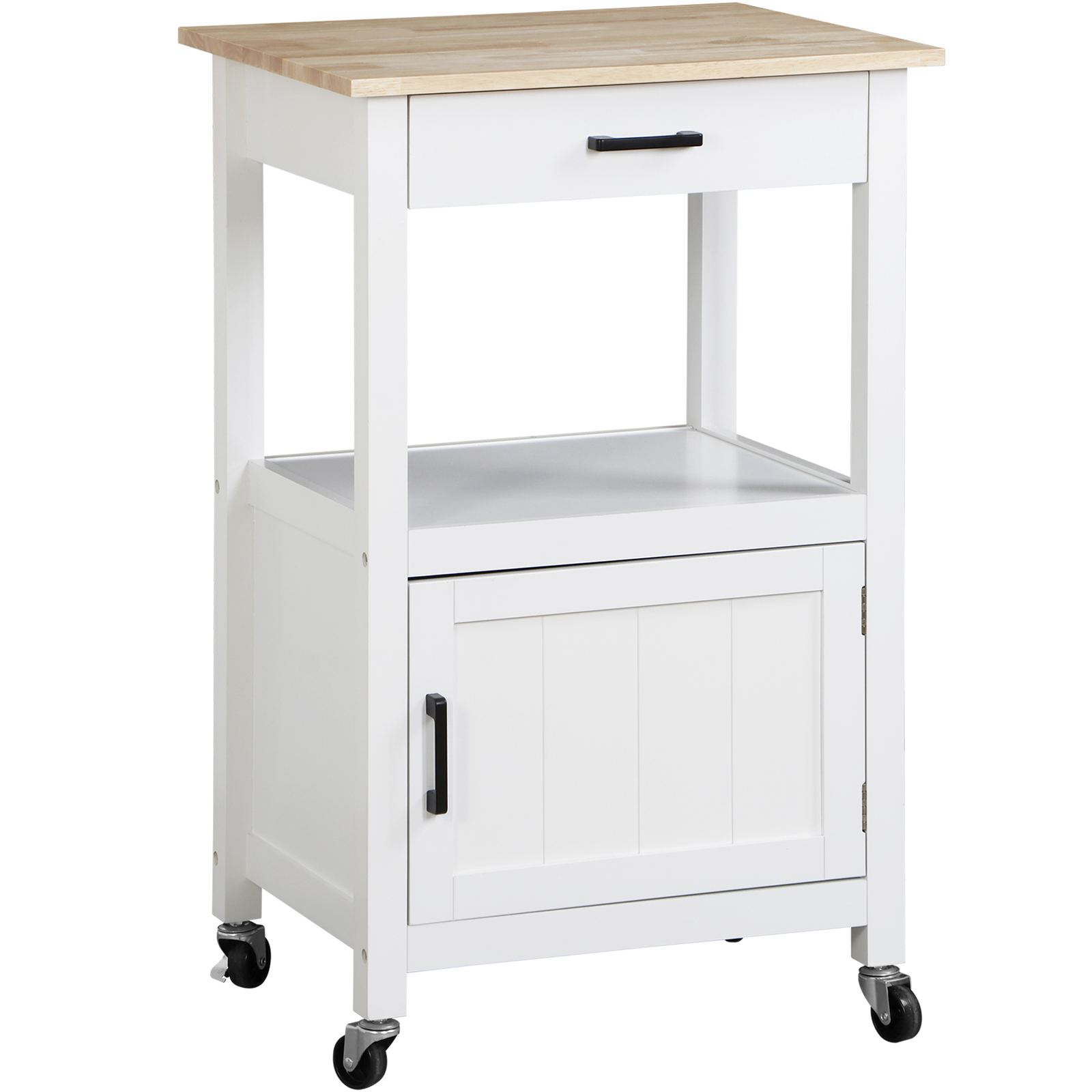 Kitchen Island Rolling Storage Trolley Dining Storage Shelf W/ 360° Wheels White