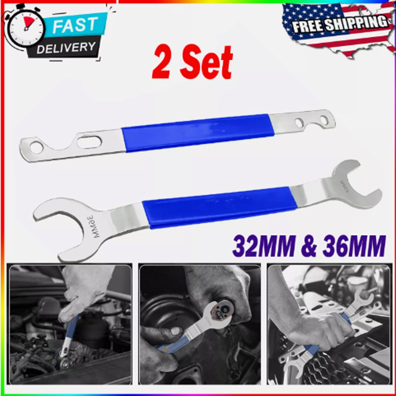 Fan Clutch Nut Wrench 2 Set Clutch Holder Removal Tool Kit for BMW Jeep Ford GM