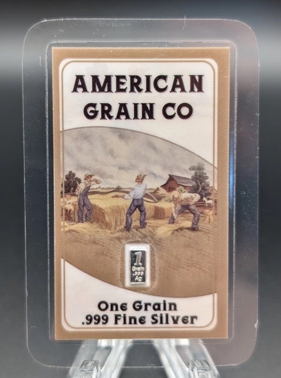 ⭐️1 Grain .999 Pure Silver Bar In American Grain Co. Assay Card
