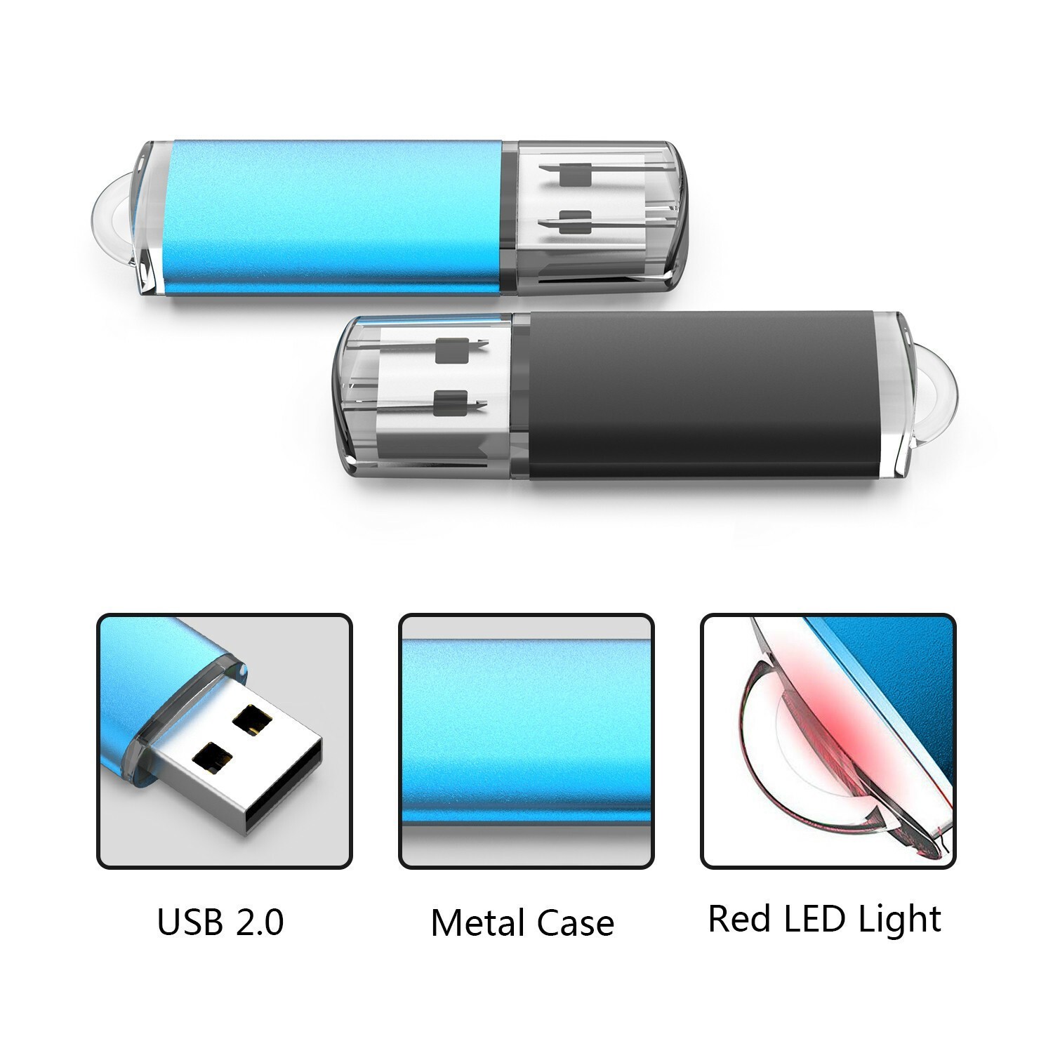 5 Pack USB2.0 Flash Drive Rectangle 1GB-32GB Blank Data Memory Stick Mixed Color