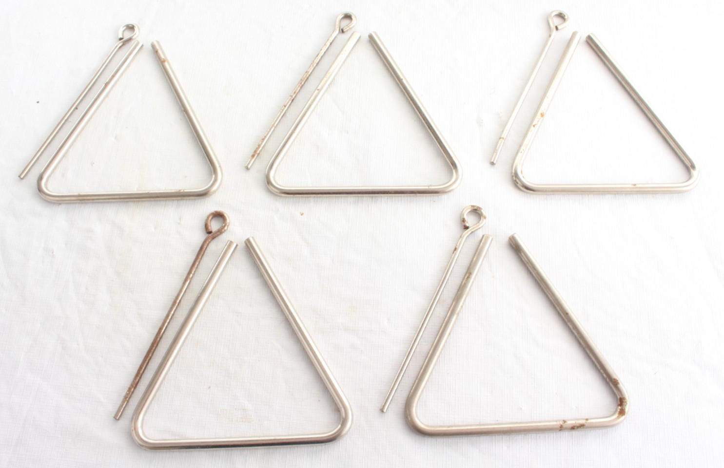 Lot of 5 Chrome Metal 6" Percussion Triangles with Strikers