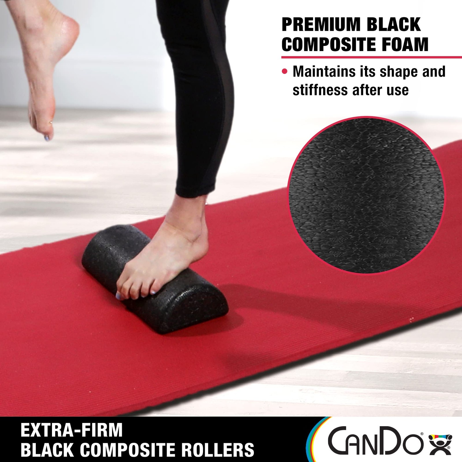 CanDo Black Composite High-Density Foam Rollers for Muscle 6" x 12",