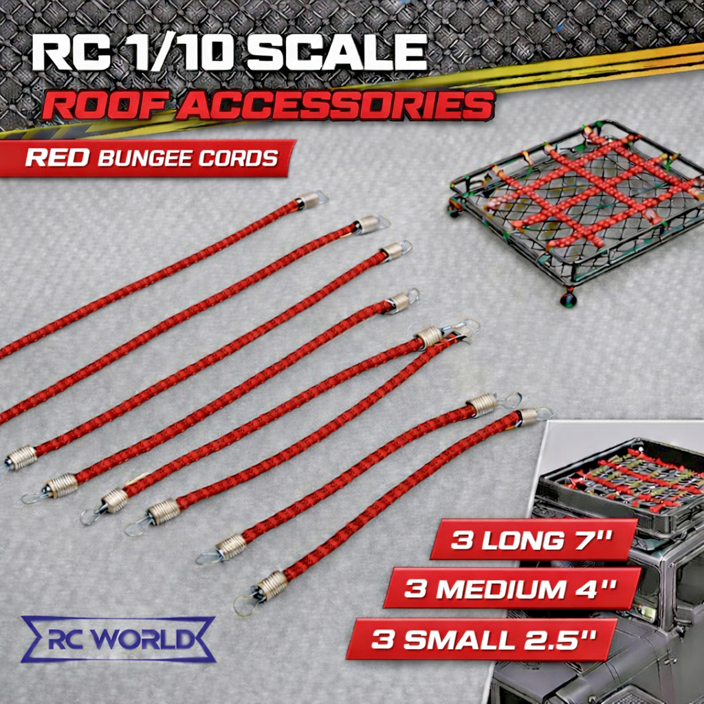 RC Truck 1/10 Scale Roof Rack Accessories BUNGEE CORDS Set For Crawlers -RED-