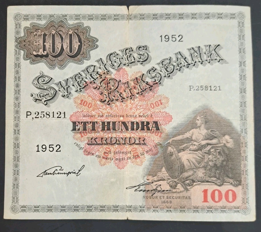 1952 Sweden 100 Kronor P36ah, P,258121.