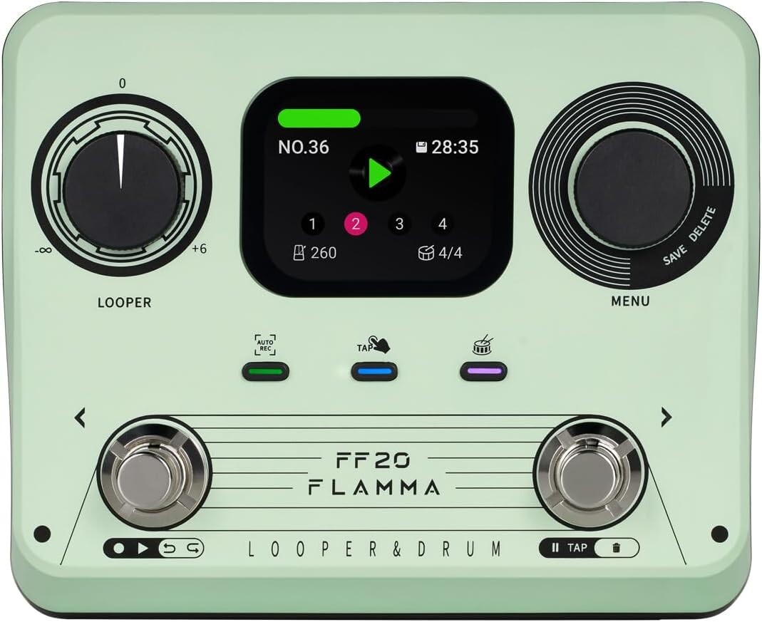 FLAMMA FF20 Looper Pedal Drum Machine, Guitar Mint Green