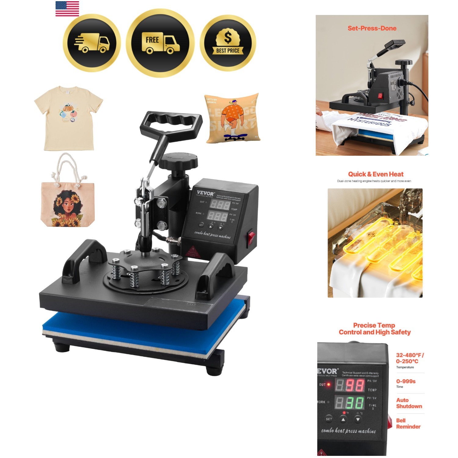 Heat Press, 12x10in Heat Press Machine, Clamshell Sublimation Transfer Printe...