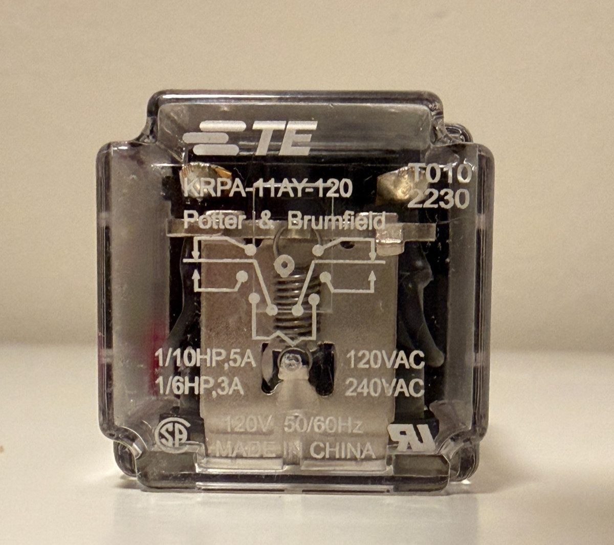 TE Potter & Brumfield KRPA-11AY-120 Relay 120VAC Coil 5A 240VAC 8-Pin DPDT