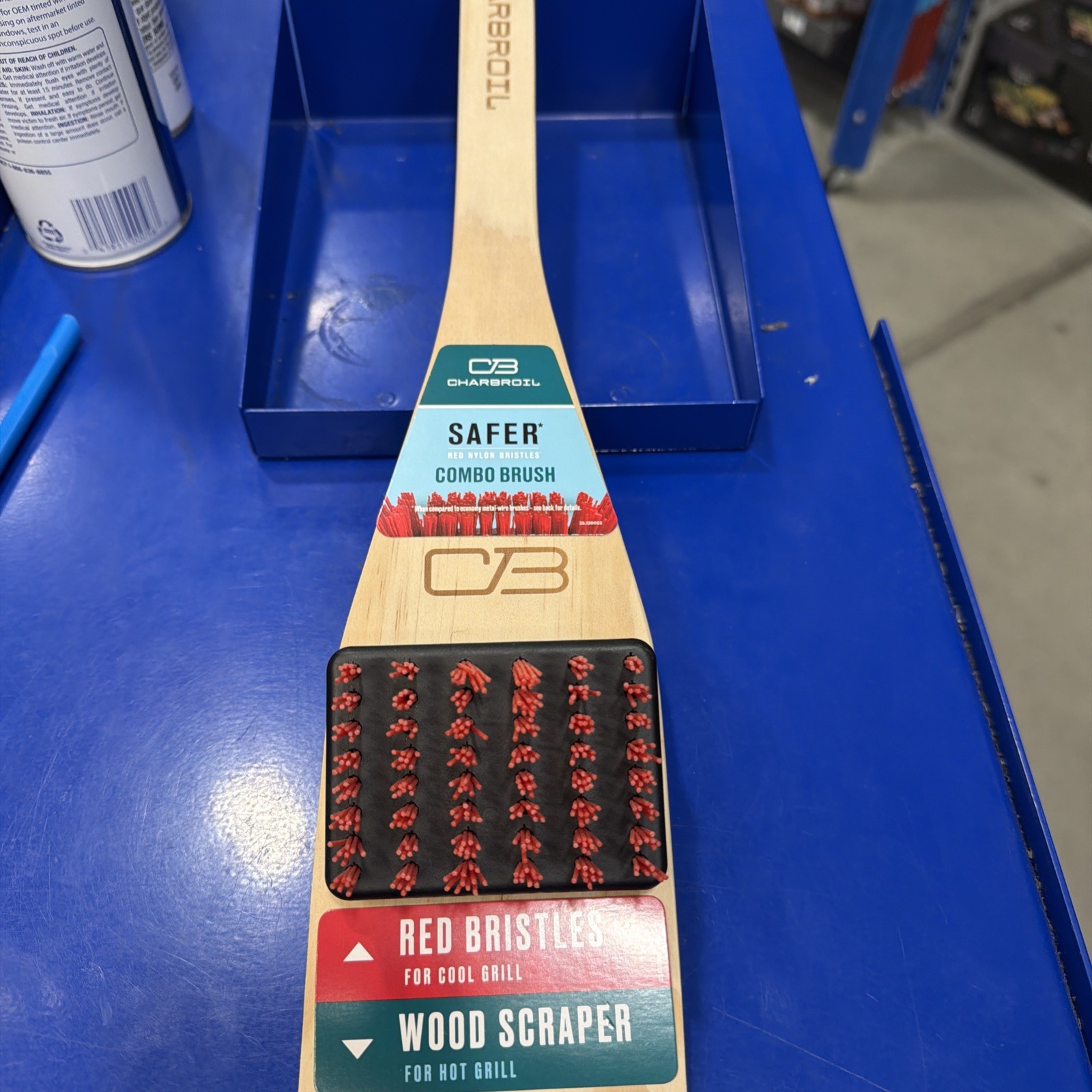 NEW! CHARBROIL SAFER COMBO BRUSH WOOD NYLON BRISTLES GRILL SCRAPER FOR HOT/COLD