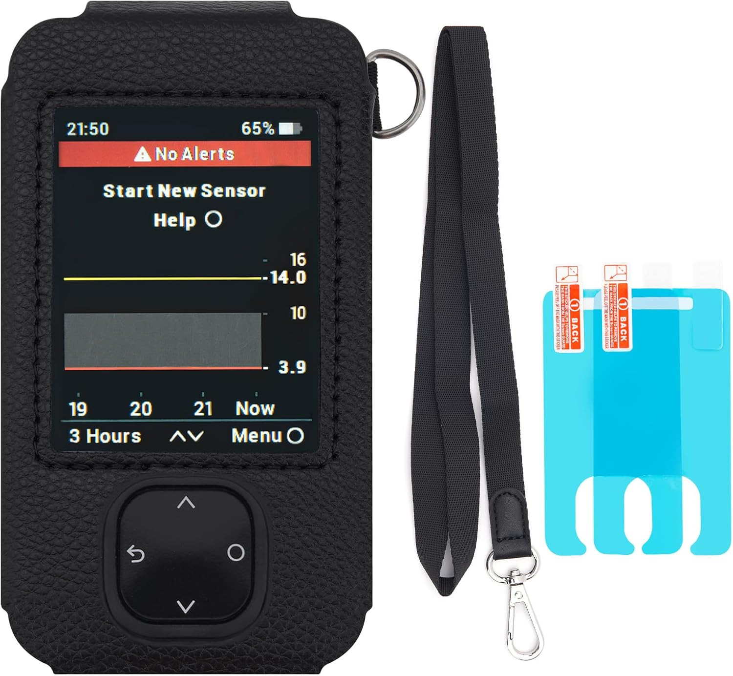 Dexcom G7 Receiver Leather Case with Lanyard and 2PCS Screen Protector (Black)