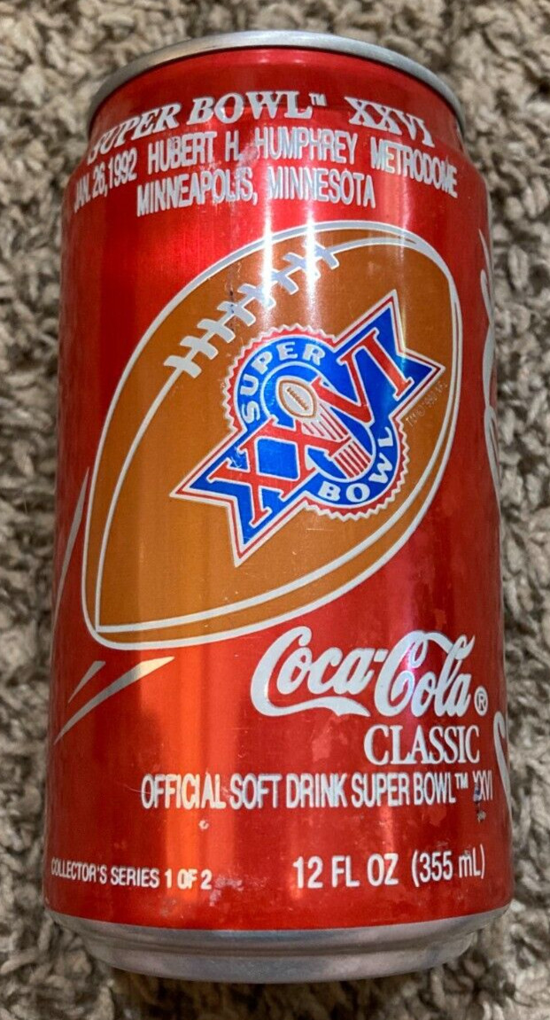 VINTAGE SUPER BOWL XXVI COCA COLA ALUMINUM CAN - COKE - BILLS VS REDSKINS