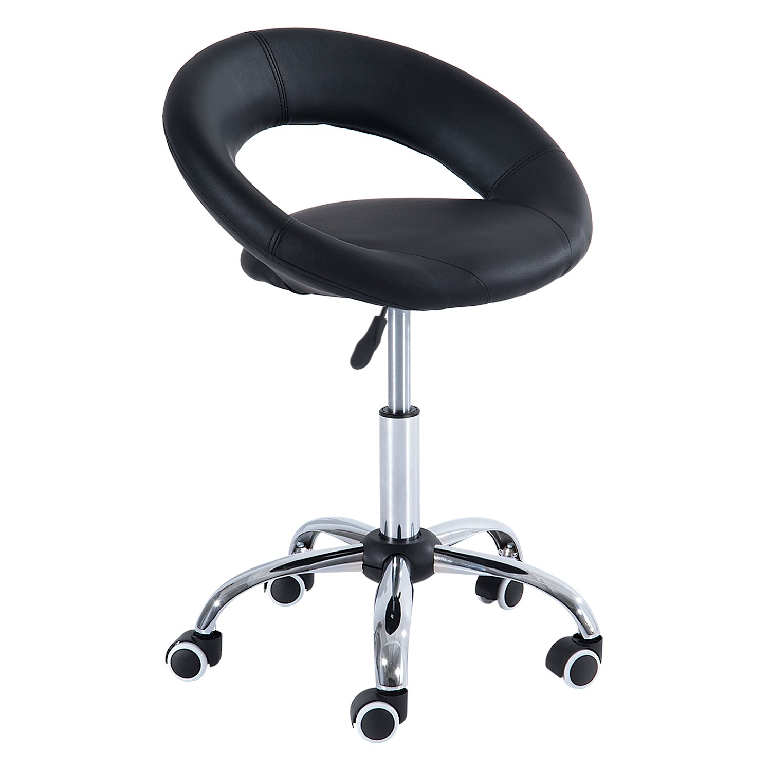 Crescent Rolling Salon Stool with Adjustable Height, Breathable Open Back