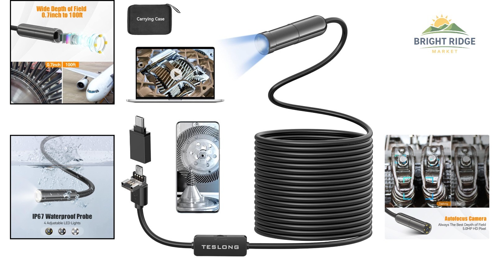 High-Definition 5MP Endoscope with USB Connectivity and Adjustable Lighting