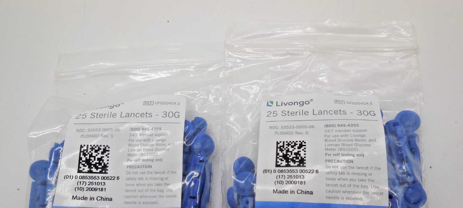 50 Livongo Sterile Lancets - 30G New In packs of 25 (2 bags) - SHIPS FREE