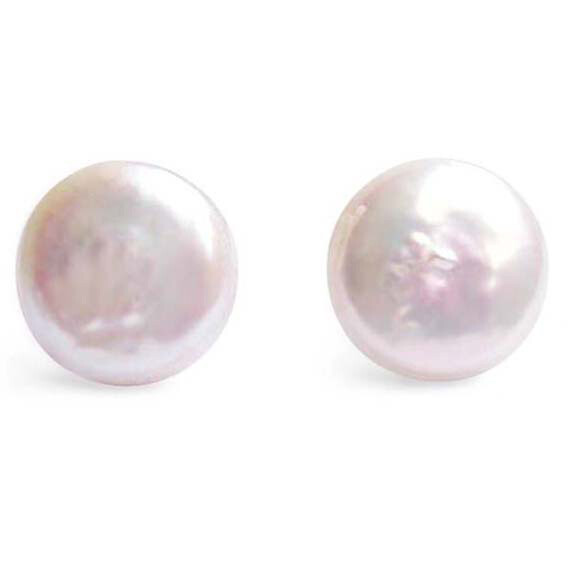 11-12mm Coin Pearl Stud Earrings 925 Silver