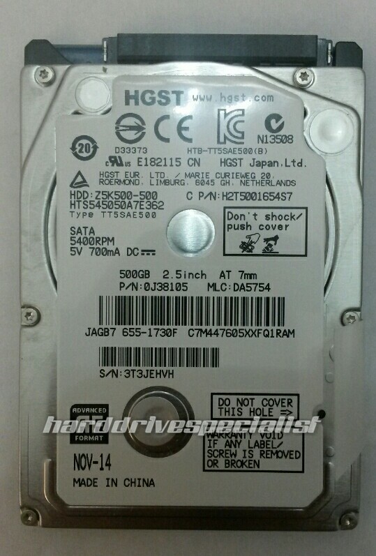 HGST HTS545050A7E362 500GB SATA 5400RPM Laptop Drive P/N:0J38105 MLC:DA5754
