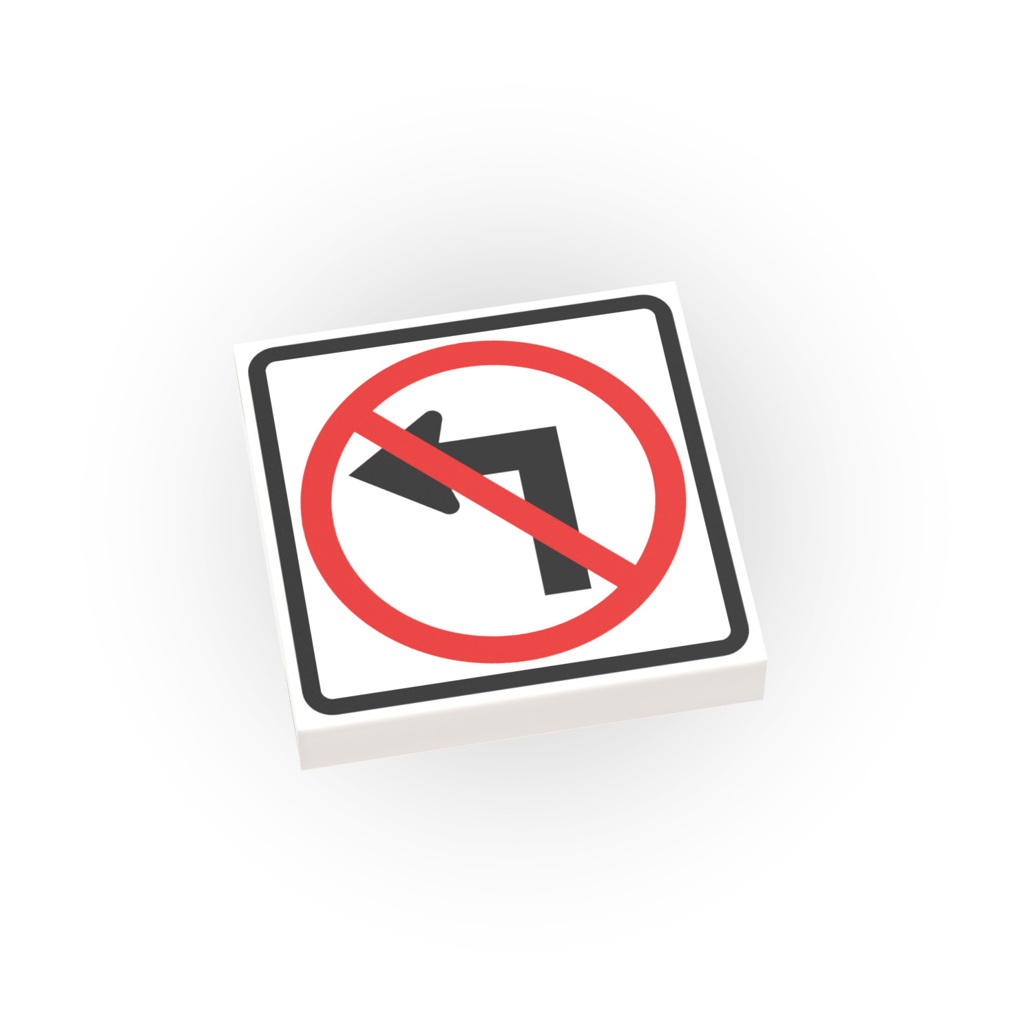 No Left Turn Street Sign - 2x2 Tile  Minifig Scale - Brick City Custom Printed