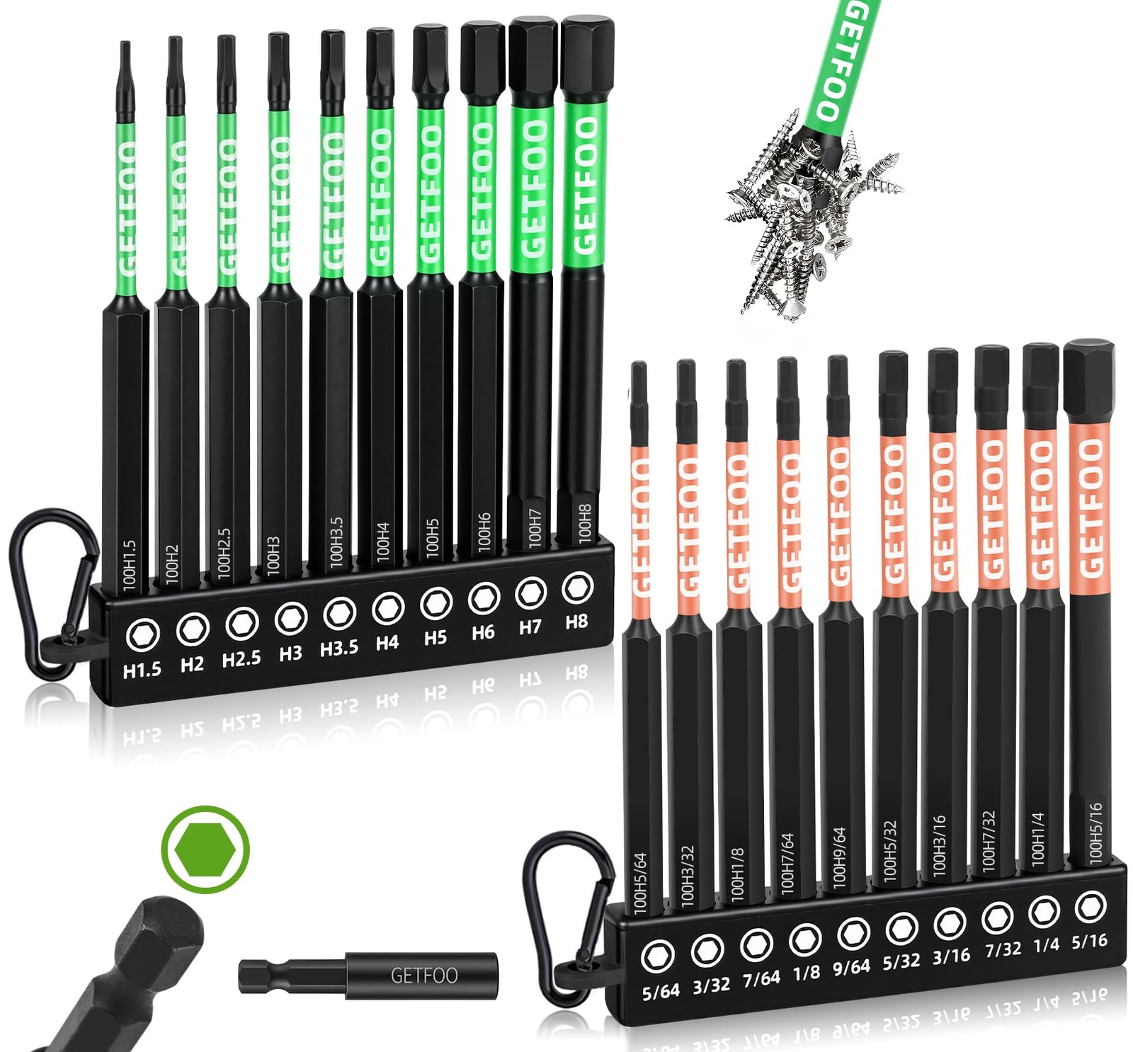 20 Piece 4" Long Hex Bits (Metric & SAE) with 1/4" Shank Allen Wrench...