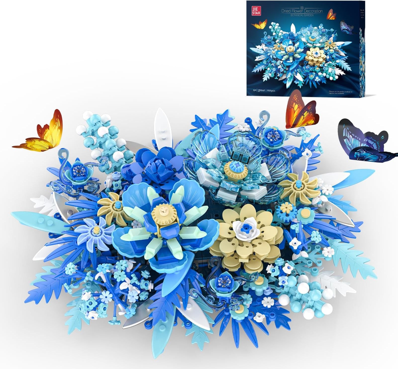 Blue Flowers Bouquet Building Sets, Home Office Wall Art Decor | Butterflies ...