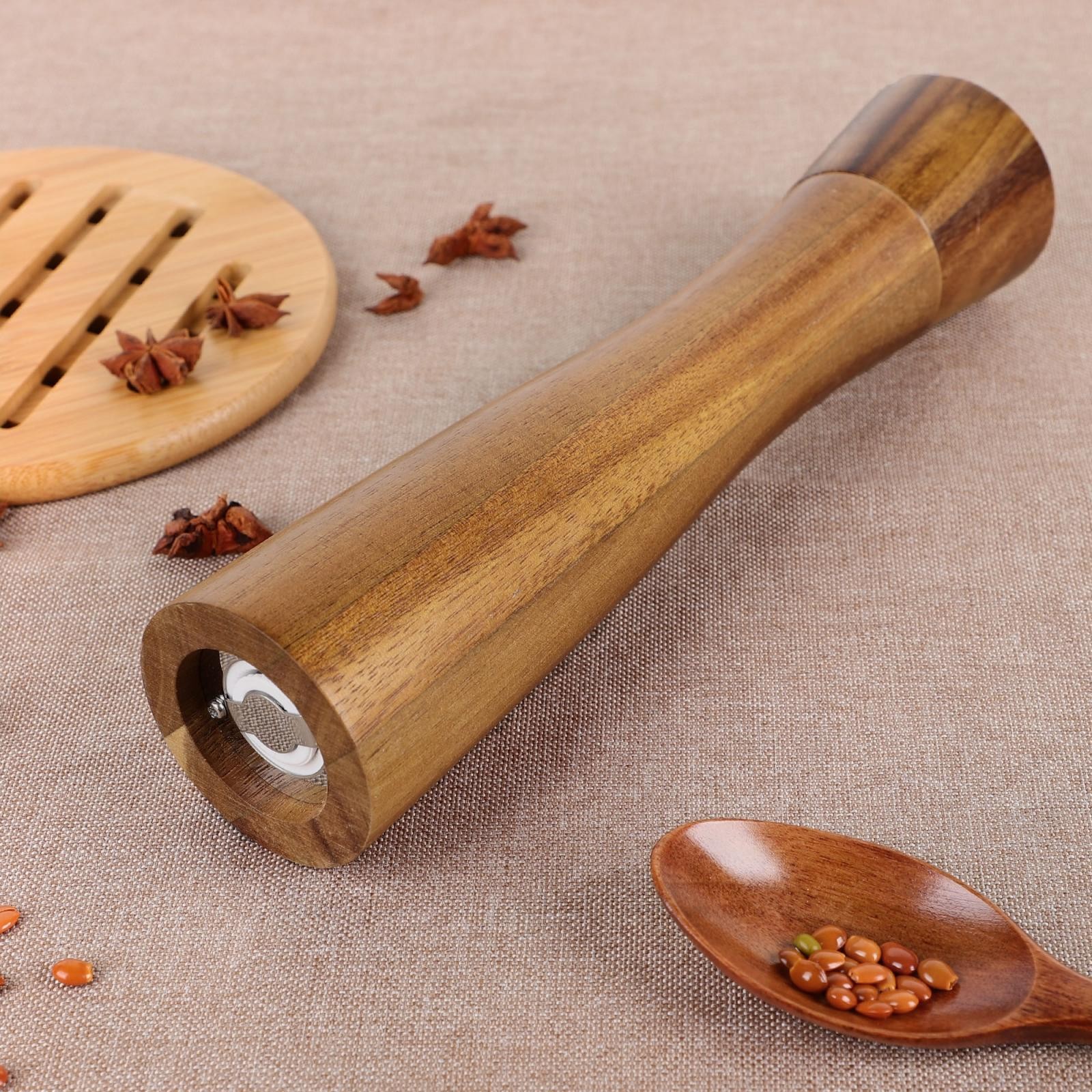 Household Kitchen Wooden Salt Spice Mill Grinder Shaker Wood Color 8 Inch