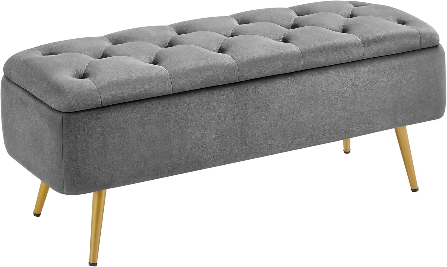 42" Gray Velvet Folding Storage Ottoman Bench for Living Room & Bedroom