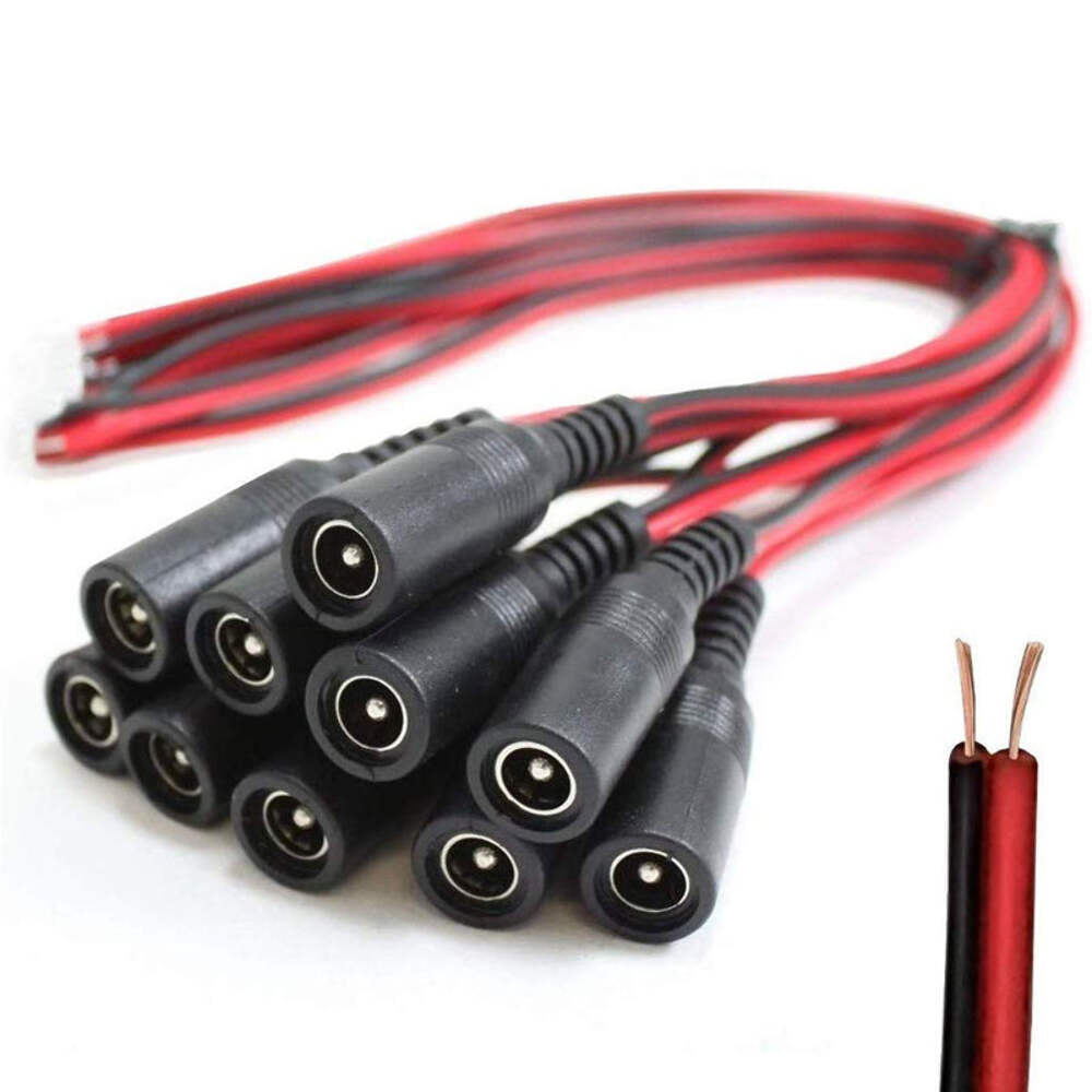 10-Pack DC Power Pigtail Female Connector 5.5mm x 2.1mm Jack Socket Wire Cable