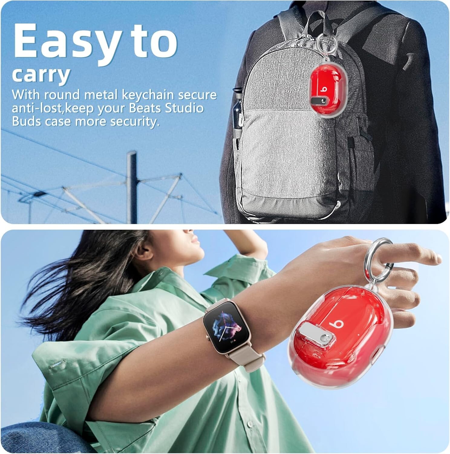 【with Safety Lock】 for Beats Studio Buds/Studio Buds Plus Case Clear White-b2