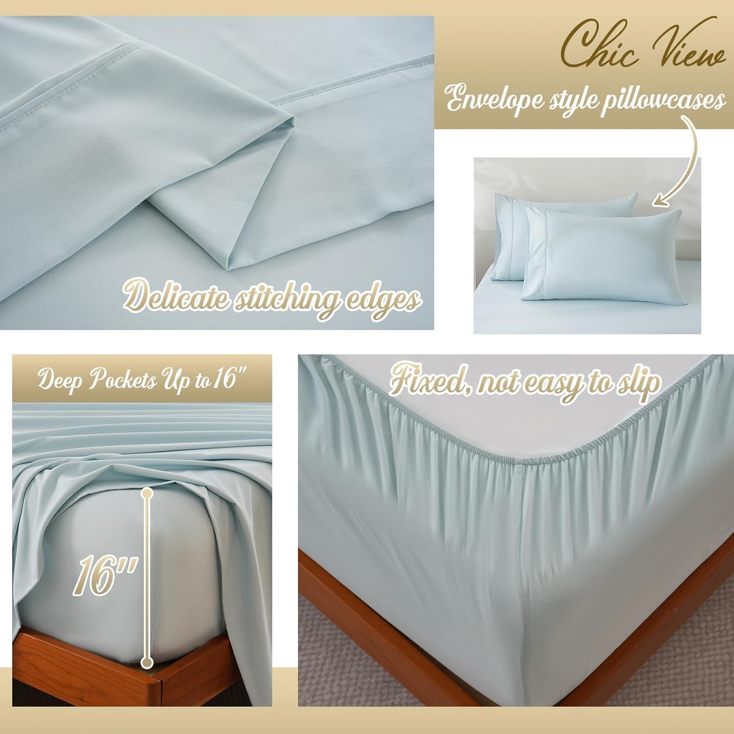 Full Sheet Set,4 Pieces Hotel Luxury Breathable Soft Microfiber Bedsheets Anti