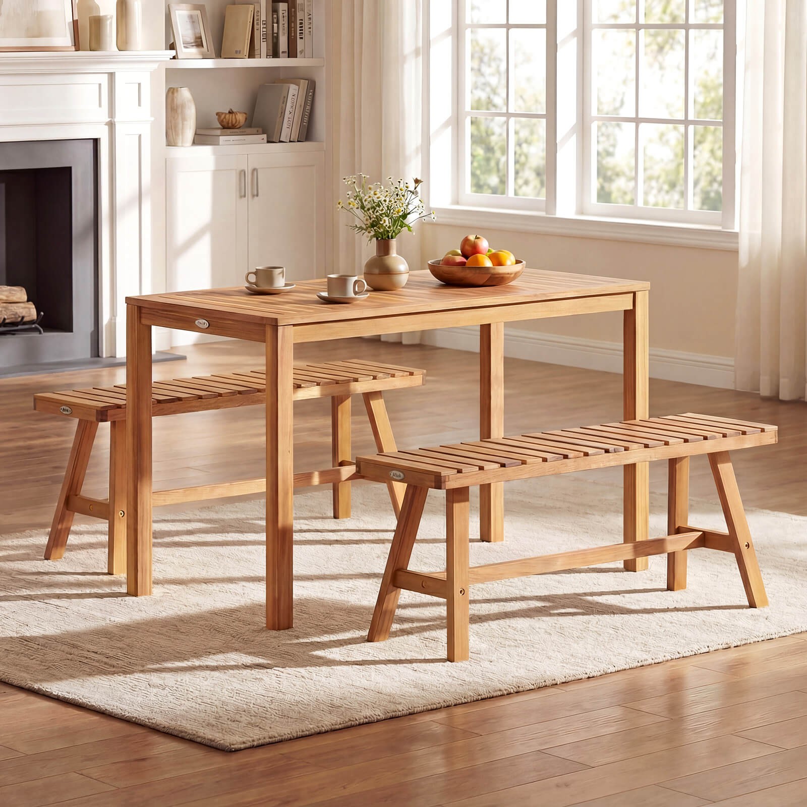 Outdoor Acacia Wood Dining Table w/Slatted Tabletop, for Garden, Balcony, Deck