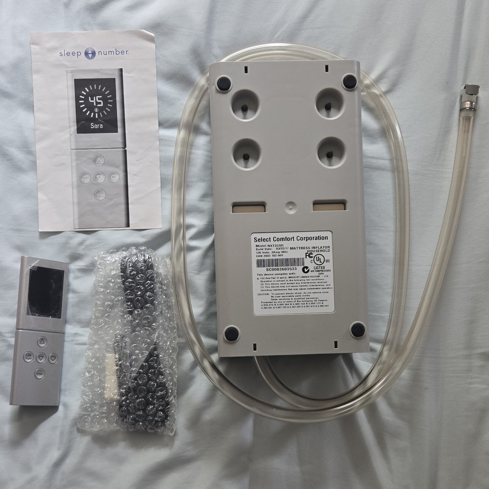 Sleep Number NXT03SR Firmness Control System Inflator w/ Remote, Power, Hose