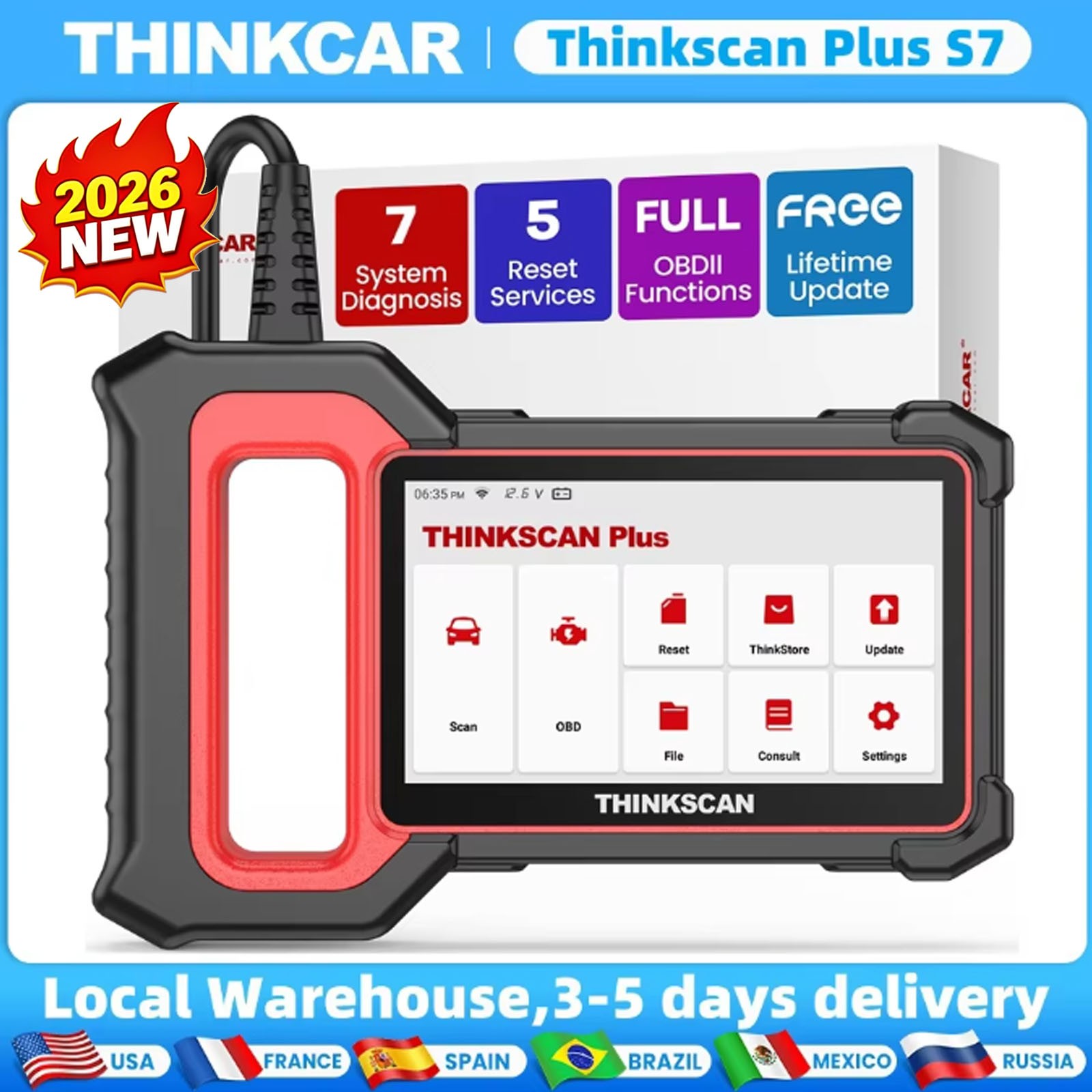 Thinkscan Plus S7 OBD2 Scanner Code Reader ABS SRS AC Car Engine Diagnostic Tool
