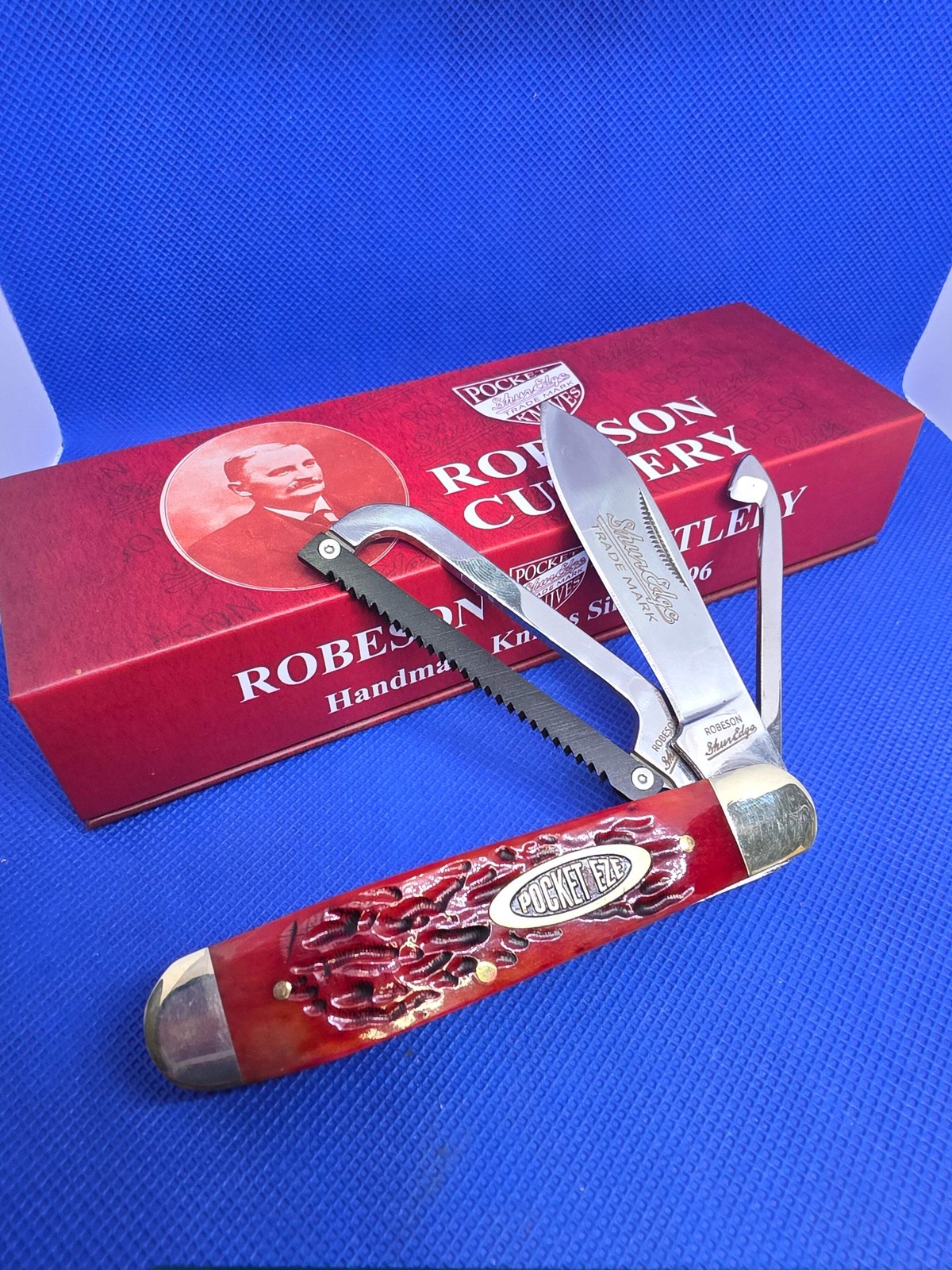 Robeson Shur-Edge Gamecock Knife - 4" Fightin' Chicken Knife - Jig Red Bone ROB6