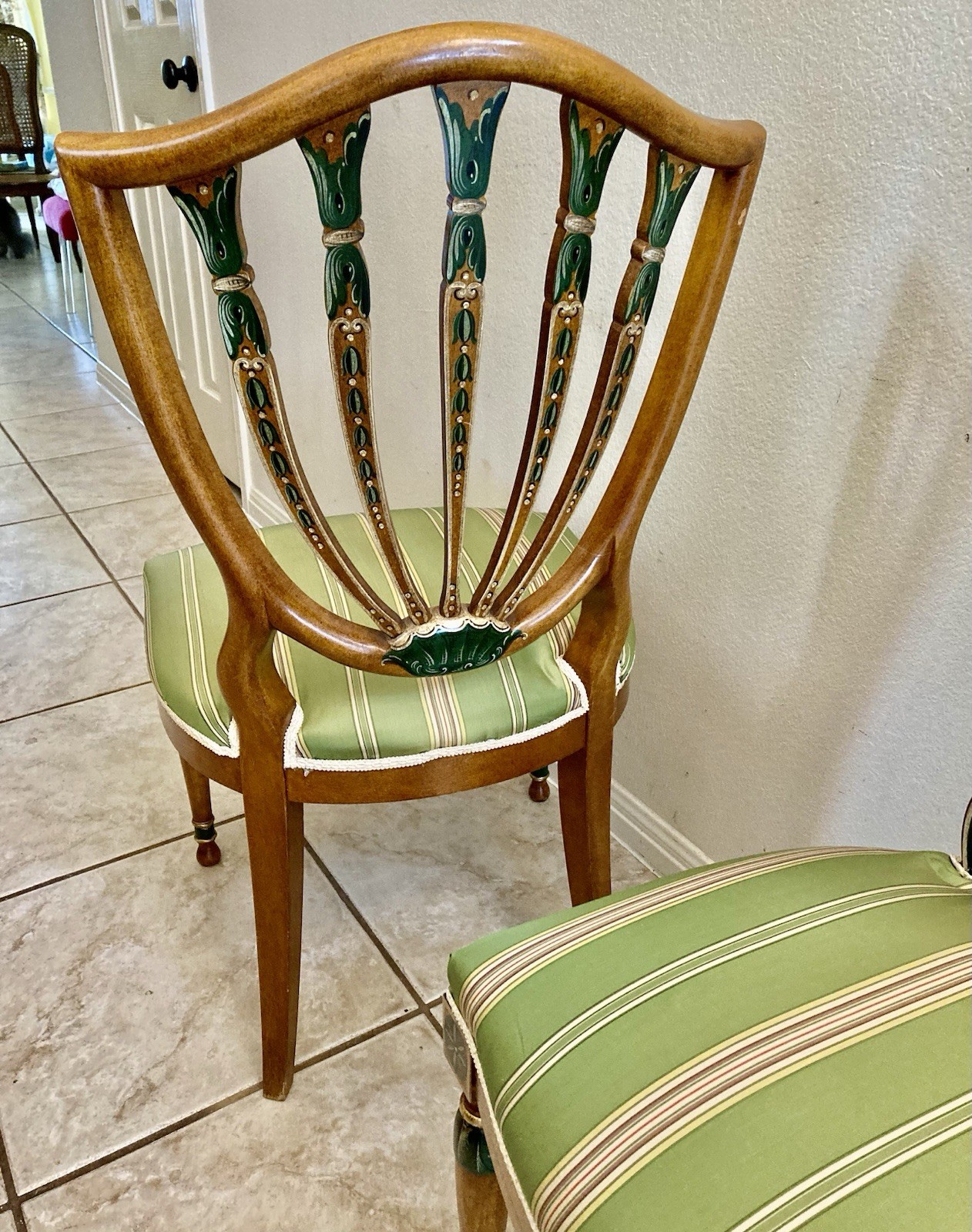 SET 7 Hepplewhite Polychrome Painted Dining Chairs