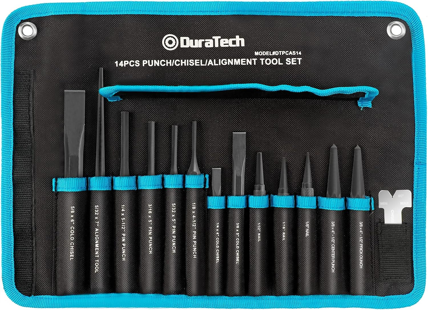 14 Pc Punch Chisel and Alignment Tool Set with Rolling Pouch